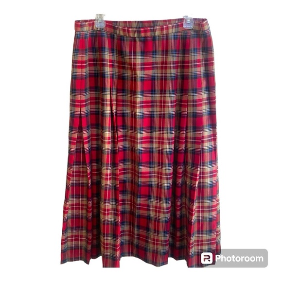 Pendleton 100% Virgin Wool Maxi Skirt Vtg No Visible Flaws! Sz 18. Red/Gld Plaid - Picture 2 of 12